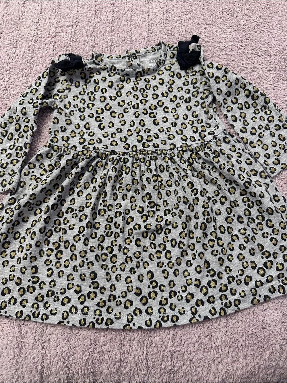 ✨ Carter’s Leopard Print Dress Gray Gold Glitter Long Sleeve Girls 18M *